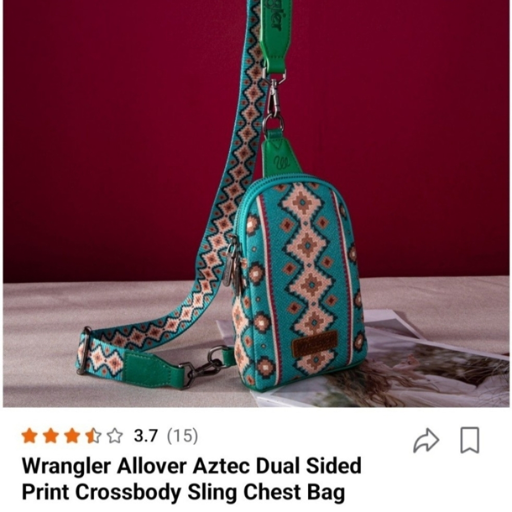 Wrangler Aztec Print Crossbody Sling Bag - Green and Brown